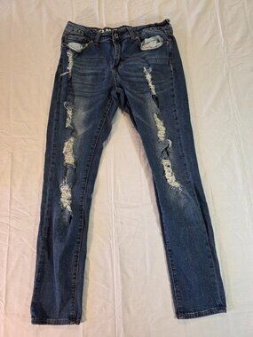 S.O.N.G. Rocker Skinny Mid Rise Jeans Women's Blue Denim Distressed 9/29